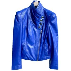 Sacha Pacha Genuine Leather Vibrant Purple Blue Moto Biker Jacket, 38, 4, S